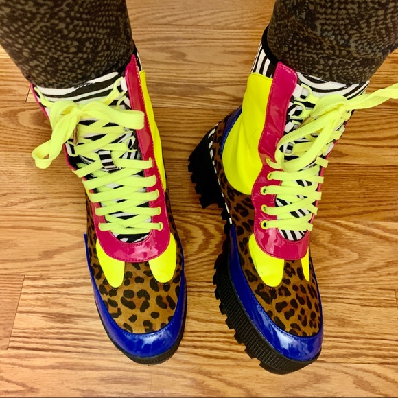 Funky Colorblocked Platform Combat Boots - Picture 2 of 7